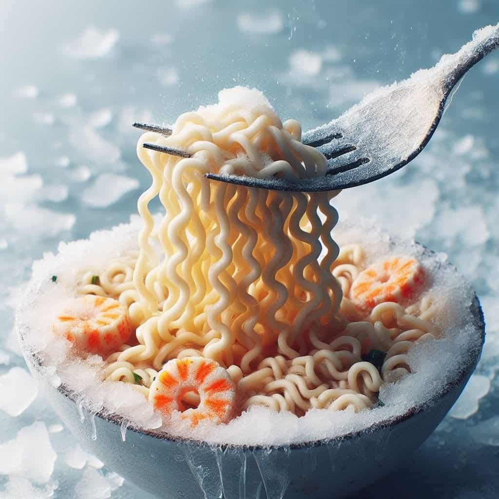 Frozen in Time: A Bowl of Ramen Freezes Mid-Air On A Cold Day