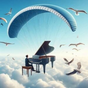 Musician Performs Original Song on Piano Attached to Paraglider
